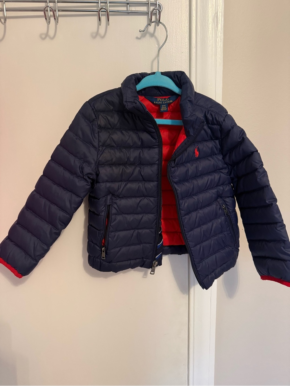 Polo by Ralph Lauren Kids Navy Puffer Jacket with Red Interior